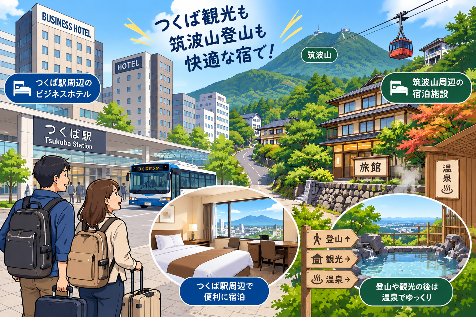 つくば駅周辺のビジネスホテルと筑波山周辺の温泉旅館・宿泊施設