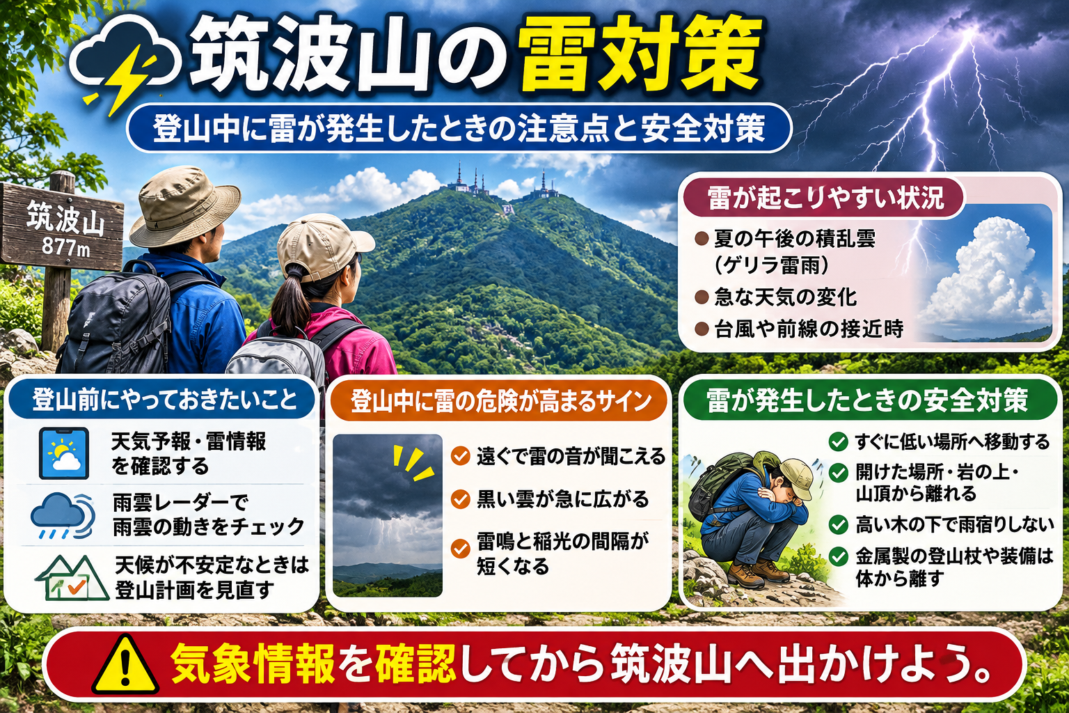 筑波山の雷対策と登山中に雷が発生したときの安全対策